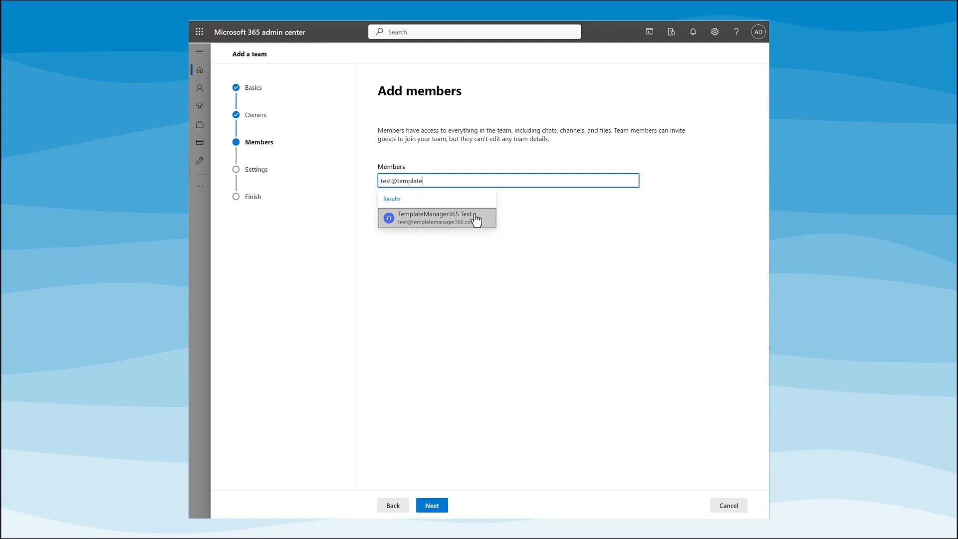 Creating a new team in Microsoft 365